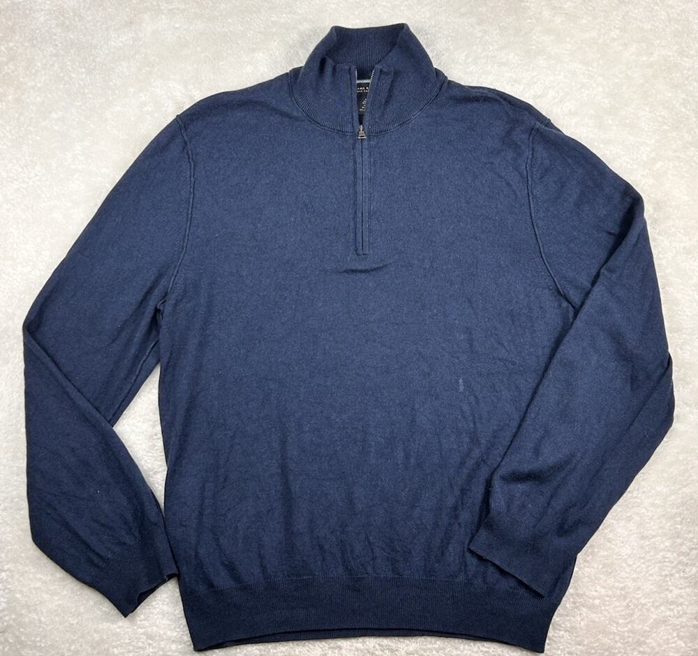 Banana Republic Sweater Mens XL Blue 1/4 Zip Pullover Silk Cashmere Blend
